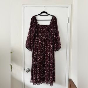 Madewell (Re)sourced Georgette Sheer-Sleeve Smocked Midi Dress